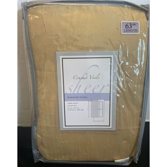 Crushed Voile Window Panel Sheer Soft Gold  63” NEW! - Picture 2 of 4